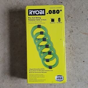 RYOBI 0.080". x 16' Pre-Cut Spiral Line 5-Pack String Trimmer Weed Wacker NIB
